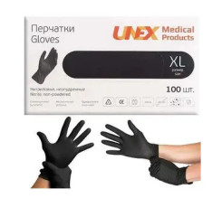 Рукавички однарозові нітрил чорні ХL - Unex Medical 100 шт. (18170)